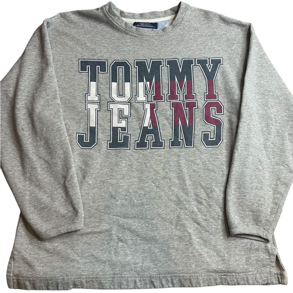 Vintage Tommy Jeans Sweatshirt Gray Spell‎ Out Logo Made in USA Size Medium